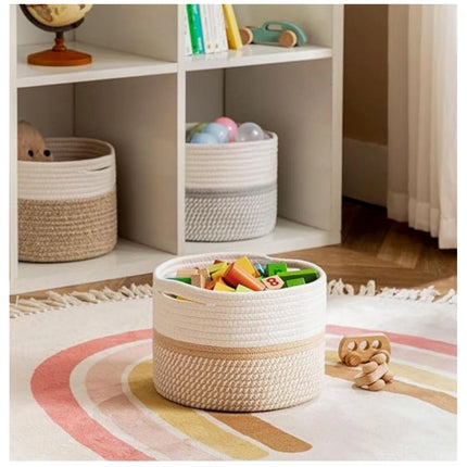 Rosolly Cotton Storage Rope Woven Baskets 9x7 Inch Pack of 1 (Beige)