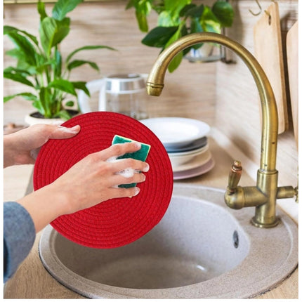 Rosolly Cotton Dining Table Round Placemat Mats Set of 4 (Red)