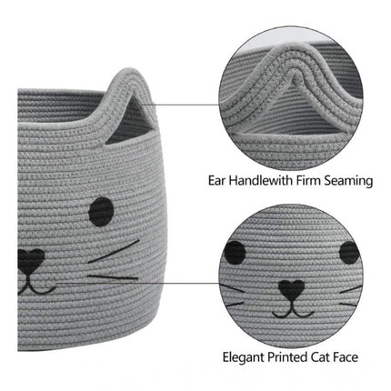 Rosolly Cotton Large Storage Cat Basket 15x11 Inch Pack of 1 (Grey)