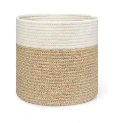 Rosolly Cotton Large Woven Storage Basket 11x11 Inch Pack of 1 (Beige White)