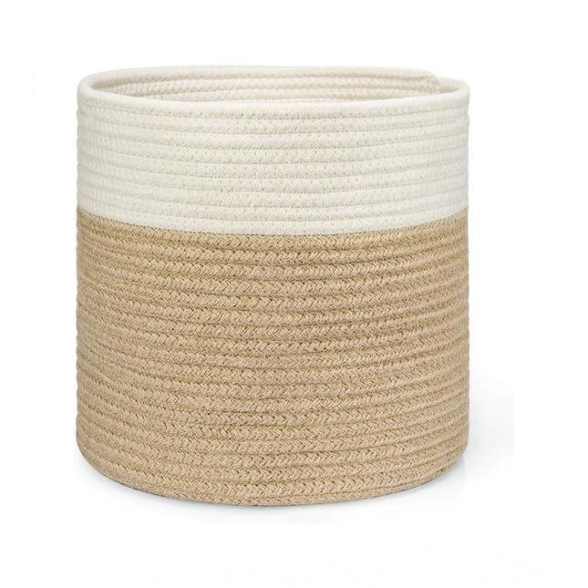Rosolly Cotton Large Woven Storage Basket 11x11 Inch Pack of 1 (Beige White)