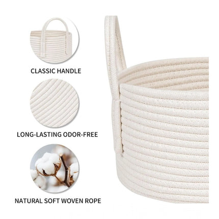Rosolly Cotton Round Storage Rope Woven Baskets Pack of 2 (White)