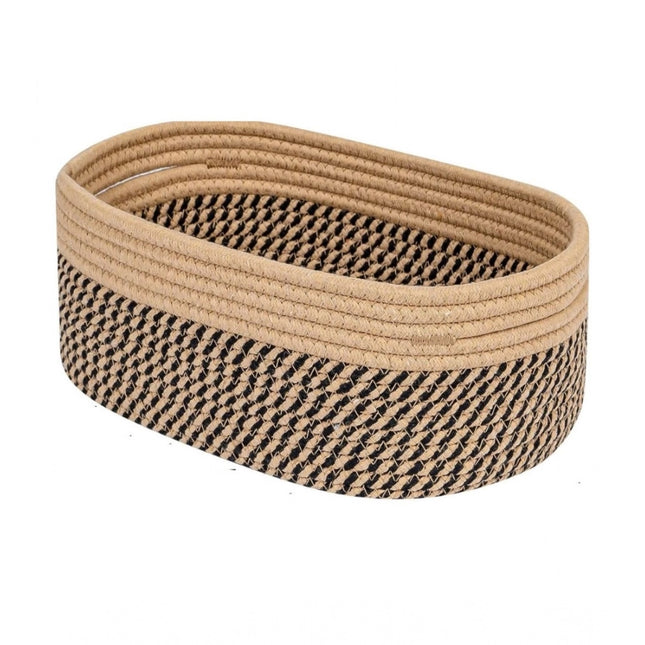 Rosolly Cotton Oval Storage Rope Woven Baskets Pack of 1 (Beige Black)