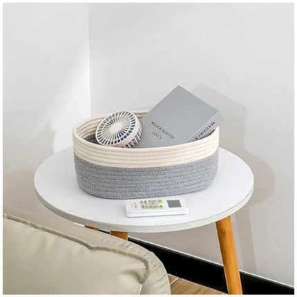 Rosolly Cotton Oval Storage Rope Woven Baskets Pack of 1 (White Grey)