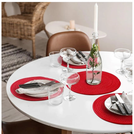 Rosolly Cotton Dining Table Round Placemat Mats Set of 4 (Red)