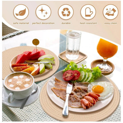 Rosolly Cotton Dining Table Round Placemat Mats Set of 4 (Cream)