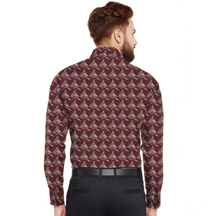 Rosolly Men's Casual Viscose Rayon Printed Full Sleeve Collar Shirt (Maroon)