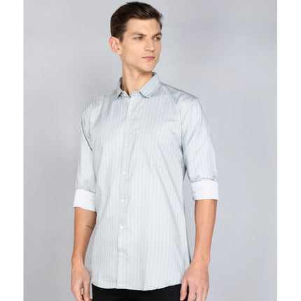 Rosolly Men's Casual Viscose Rayon Striped Full Sleeve Collar Shirt (Grey)