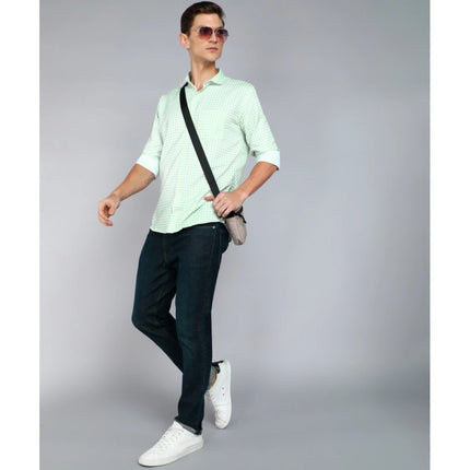 Rosolly Men's Casual Viscose Rayon Checkered Full Sleeve Collar Shirt (Green)