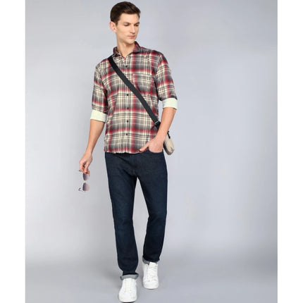 Rosolly Men's Casual Viscose Rayon Checkered Full Sleeve Collar Shirt (Brown)