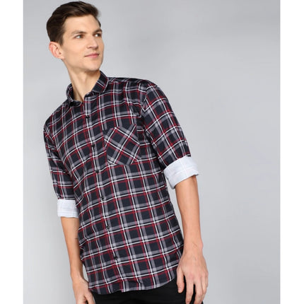 Rosolly Men's Casual Viscose Rayon Striped Full Sleeve Collar Shirt (Dark Blue)