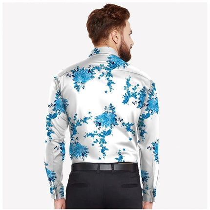 Rosolly Men's Casual Viscose Rayon Floral Print Full Sleeve Collar Shirt (Blue)