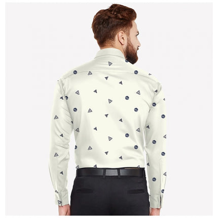 Rosolly Men's Casual Viscose Rayon Printed Full Sleeve Collar Shirt (Cream)