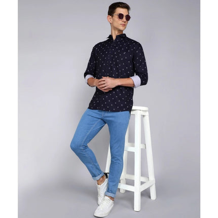 Rosolly Men's Casual Viscose Rayon Striped Full Sleeve Collar Shirt (Blue)