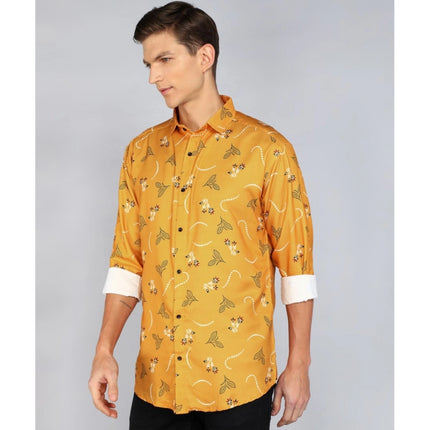 Rosolly Men's Casual Viscose Rayon Printed Full Sleeve Collar Shirt (Yellow)