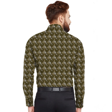 Rosolly Men's Casual Viscose Rayon Printed Full Sleeve Collar Shirt (Dark Green)