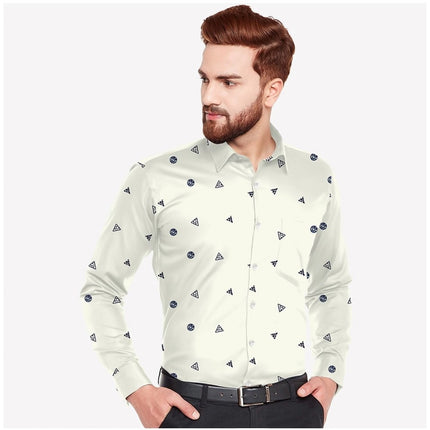 Rosolly Men's Casual Viscose Rayon Printed Full Sleeve Collar Shirt (Cream)