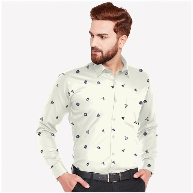 Rosolly Men's Casual Viscose Rayon Printed Full Sleeve Collar Shirt (Cream)