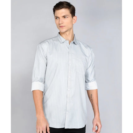 Rosolly Men's Casual Viscose Rayon Striped Full Sleeve Collar Shirt (Grey)