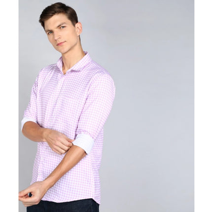 Rosolly Men's Casual Viscose Rayon Checkered Full Sleeve Collar Shirt (Purple-White)