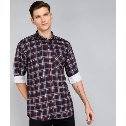 Rosolly Men's Casual Viscose Rayon Striped Full Sleeve Collar Shirt (Dark Blue)