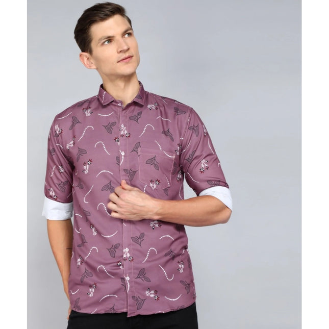 Rosolly Men's Casual Viscose Rayon Printed Full Sleeve Collar Shirt (Purple)