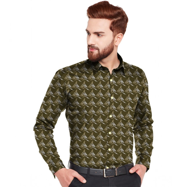 Rosolly Men's Casual Viscose Rayon Printed Full Sleeve Collar Shirt (Dark Green)