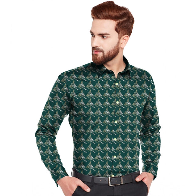 Rosolly Men's Casual Viscose Rayon Printed Full Sleeve Collar Shirt (Dark Green)