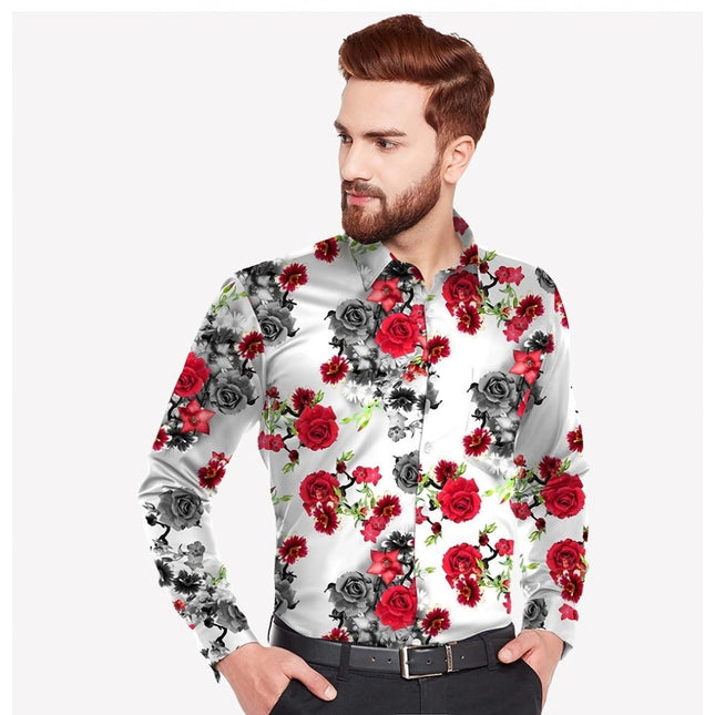 Rosolly Men's Casual Viscose Rayon Printed Full Sleeve Collar Shirt (Multicolor)