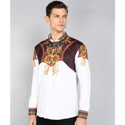 Rosolly Men's Casual Viscose Rayon Embroidered Full Sleeve Collar Shirt (Multicolor)