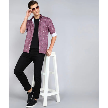Rosolly Men's Casual Viscose Rayon Printed Full Sleeve Collar Shirt (Purple)