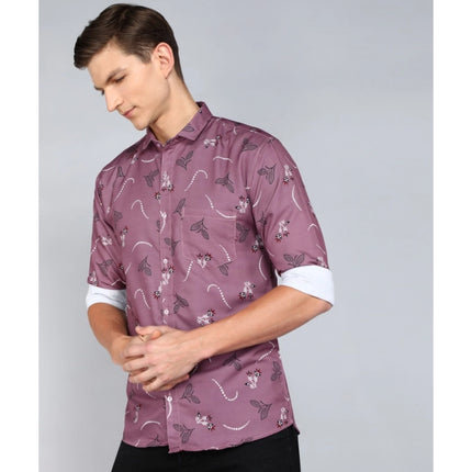 Rosolly Men's Casual Viscose Rayon Printed Full Sleeve Collar Shirt (Purple)