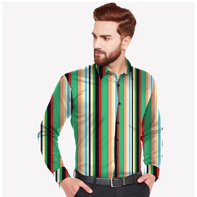 Rosolly Men's Casual Viscose Rayon Striped Full Sleeve Collar Shirt (Multicolor)