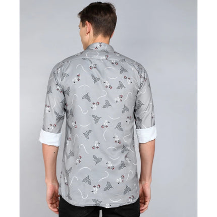 Rosolly Men's Casual Viscose Rayon Printed Full Sleeve Collar Shirt (Grey)