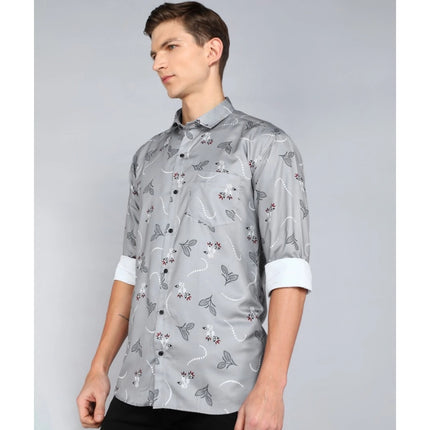 Rosolly Men's Casual Viscose Rayon Printed Full Sleeve Collar Shirt (Grey)