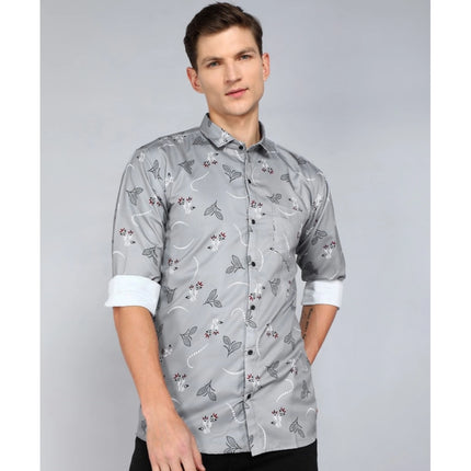 Rosolly Men's Casual Viscose Rayon Printed Full Sleeve Collar Shirt (Grey)