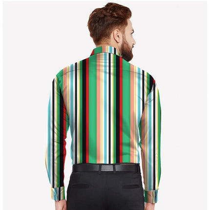 Rosolly Men's Casual Viscose Rayon Striped Full Sleeve Collar Shirt (Multicolor)