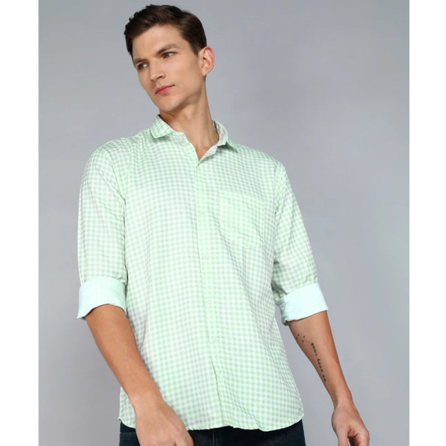 Rosolly Men's Casual Viscose Rayon Checkered Full Sleeve Collar Shirt (Green)
