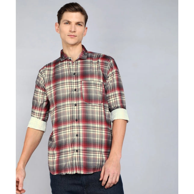 Rosolly Men's Casual Viscose Rayon Checkered Full Sleeve Collar Shirt (Brown)