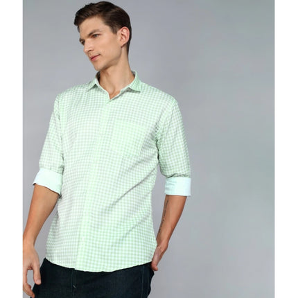 Rosolly Men's Casual Viscose Rayon Checkered Full Sleeve Collar Shirt (Green)