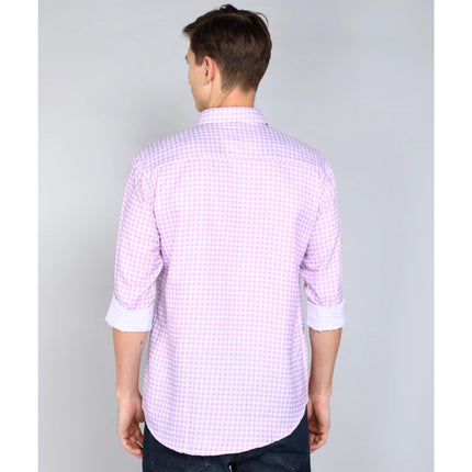 Rosolly Men's Casual Viscose Rayon Checkered Full Sleeve Collar Shirt (Purple-White)