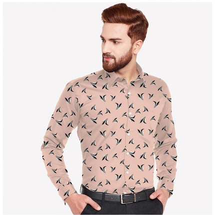 Rosolly Men's Casual Viscose Rayon Printed Full Sleeve Collar Shirt (Beige)