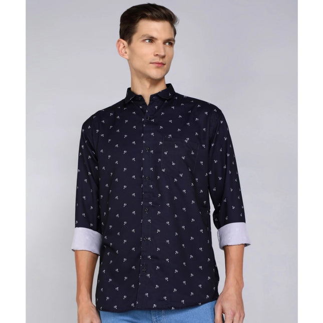 Rosolly Men's Casual Viscose Rayon Striped Full Sleeve Collar Shirt (Blue)