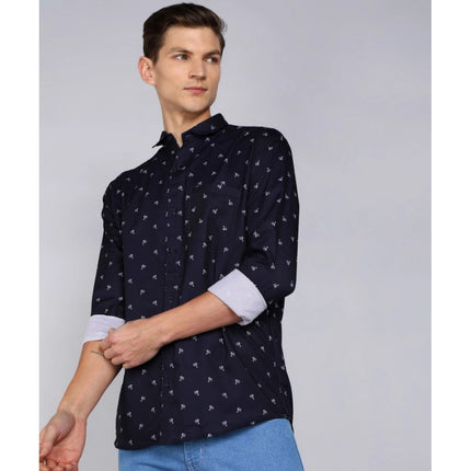 Rosolly Men's Casual Viscose Rayon Striped Full Sleeve Collar Shirt (Blue)