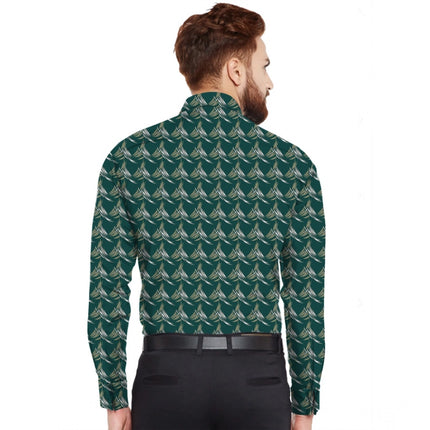 Rosolly Men's Casual Viscose Rayon Printed Full Sleeve Collar Shirt (Dark Green)