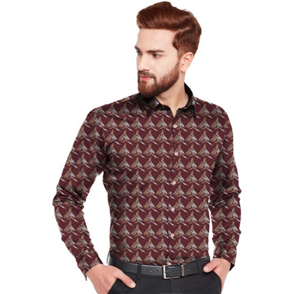 Rosolly Men's Casual Viscose Rayon Printed Full Sleeve Collar Shirt (Maroon)