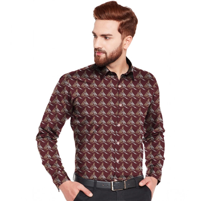 Rosolly Men's Casual Viscose Rayon Printed Full Sleeve Collar Shirt (Maroon)