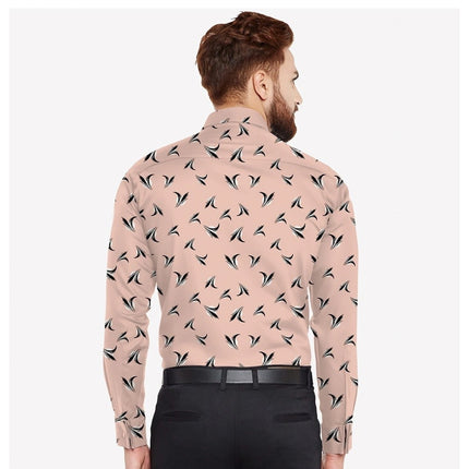 Rosolly Men's Casual Viscose Rayon Printed Full Sleeve Collar Shirt (Beige)