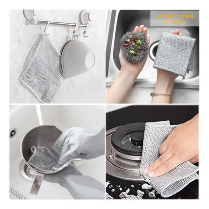 Rosolly 12Pcs Cotton Dishwashing Rag Wire Soft Scrubs (Silver)