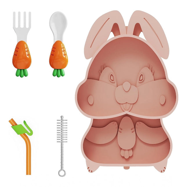 Rosolly Silicon Bunny Children Plate Tableware (Multicolor)